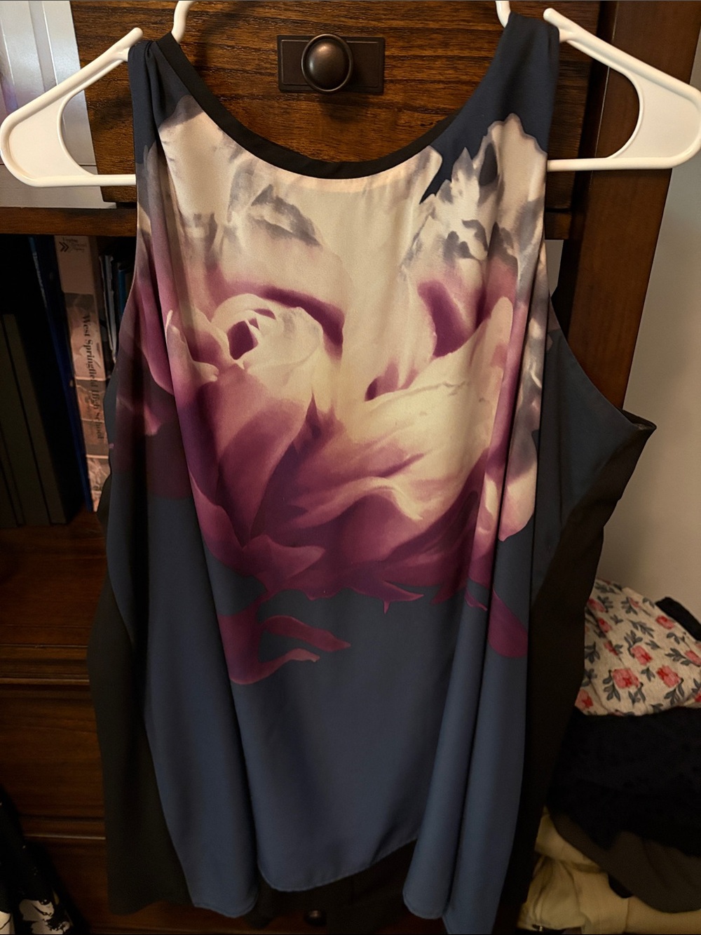 Alfani Navy Sleeveless Tunic with Pink Floral Print